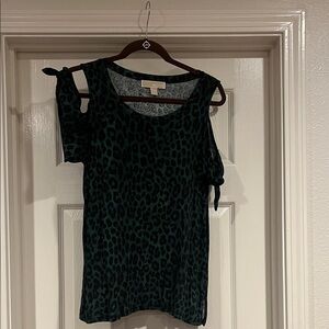 MICHAEL Michael Kors Dark Green Leopard Cold-Shoulder Blouse